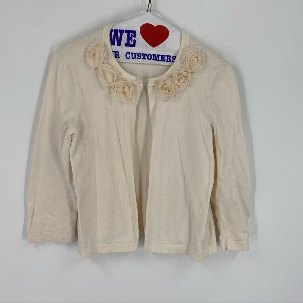 Covington Women’s Open Front Round Neck 3-4 Sleeve Cardigan Cream S